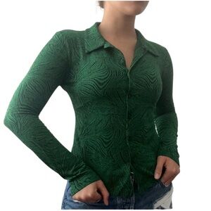 ZARA Green Animal Print Women's Button Down Top